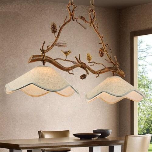 American Restaurant Pendant Lights Living Room Retro Branches Birds Fabric Lamp Shade Bar Dining Lighting Island Light Fixtures