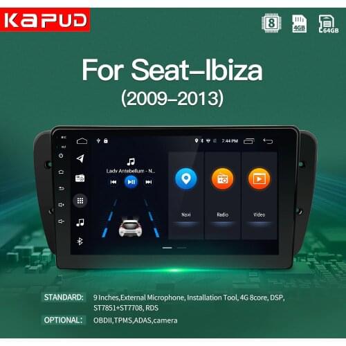 Kapud 8 Core Android 10 Car Radio 9'' GPS Navigation Video Player Screen For Seat Ibiza 6j 2009 2010 2011 2012 Audio Multimedia