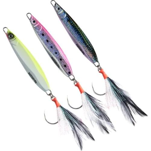 Bassdash STIX Casting Jig Lure Vertical Slow Jigging Lures 20g 30g 40g 60g 80g 110g with Mustad Hooks, 3-Pack