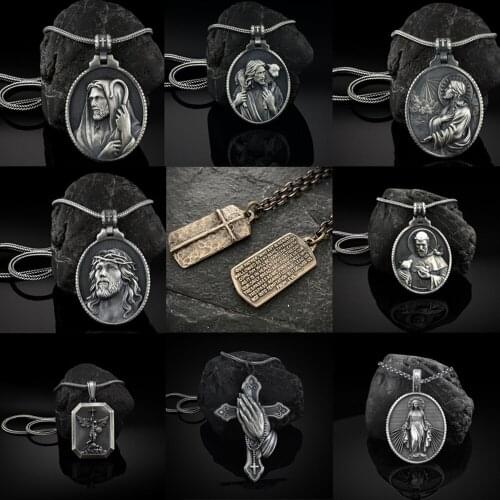 Pure tin Jewelry on the neck religious element pendant necklaces for women Christian Catholic tag badge Man chain necklace