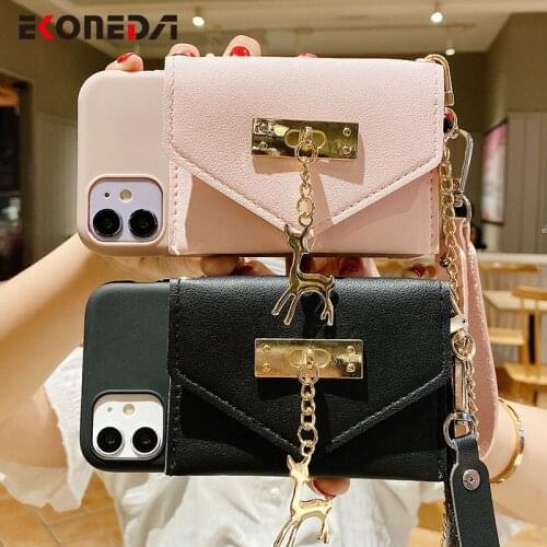 EKONEDA Wallet Phone Bag Case For iPhone 11 Pro XS Max X XR 7 8 6 6S Plus SE 2020 Case Wrist Neck Strap Soft TPU Cover