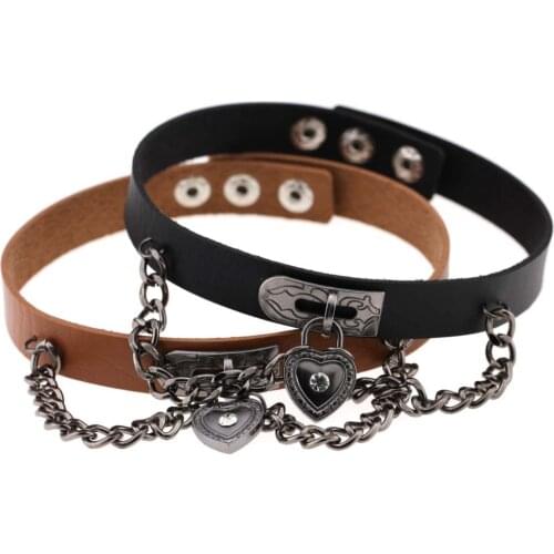 Punk Multicolor PU Leather Chokers Collar Colier Chain Snap Buckle Heart Charm Pendant Choker Necklace Women Femme Jewelry