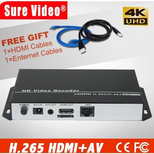 H.265 H.264 Ultra HD 4K Video Audio Stream Decoder HDMI + CVBS AV RCA Output For Advertisement Display IP Camera Live Streaming
