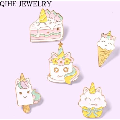 Rainbow Food Enamel Pin Cartoon Cake Ice Cream Dessert Brooches Cute Bag Clothes Lapel Pins Badge Jewelry Gift for Kids Friends