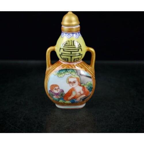 Chinese Antique Pastel famille rose character pattern Snuff Bottle Porcelain Chinaware