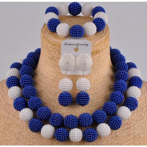 Royal blue and white african beads jewelry set FZZ100