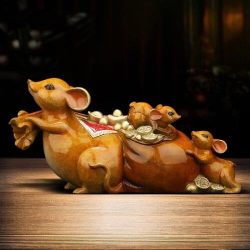 Brass Lucky Mouse Decoration Statue Modern art hand painted copper craft High-end home living room office decoration statue