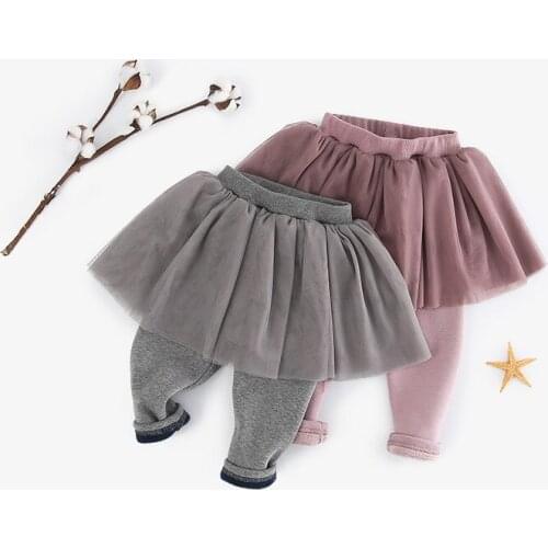 Toddler Leggings Autumn Winter Thicken Mesh Skirt Pants Fake Two Pieces Culottes for Girl Baby Kids Pants Fashion Child Trousers
