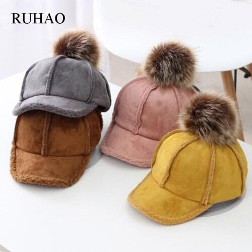 Fashion women girls Parent-Child Hat autumn winter cap fox fur ball cap snapback bone Hip Hop Caps Casquette Baseball cap