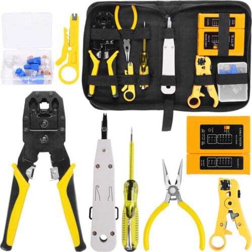 12 Pcs Kit for Network Cable Repairing Testing Phone line RJ-11 RJ-45 Multifunctional Crimping Screwdriver Pliers Tool Kit