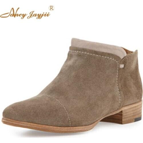 Nancyjayjii Women Fashion Ankle Boot Low Square Heels Round Toe Khaki Comfortable Walking Dress&Office Shoes ,Large Size 4-16