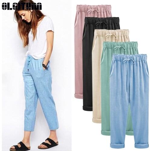 2020 New Summer Women Pants Cotton And Linen Nine Points Plus Fat Large Size M-6XL Loose Thin Section Pants PT216