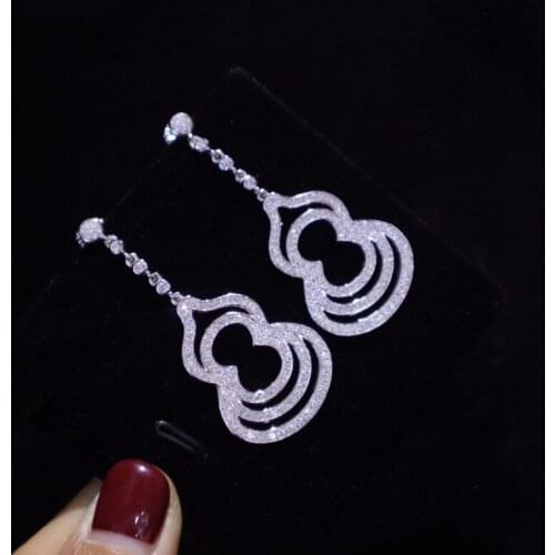 New Creative Gourd Drop Earrings Hollow Multilayer Design Full Inlay Zircon S925 Fashion Elegant Jewelry For Women Wedding Party