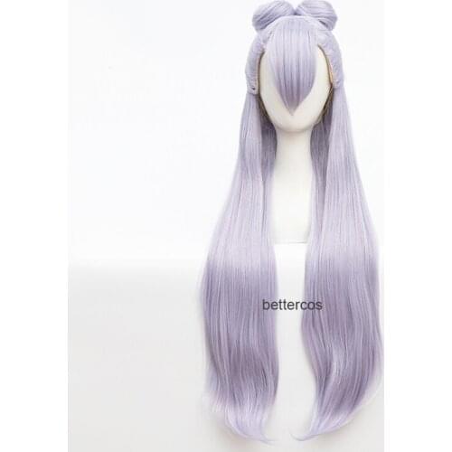 Game KDA Baddest Evelynn Cosplay Wigs LOL KDA Cosplay Long Purple Wigs with Buns Heat Resistant Synthetic Hair + Wig Cap