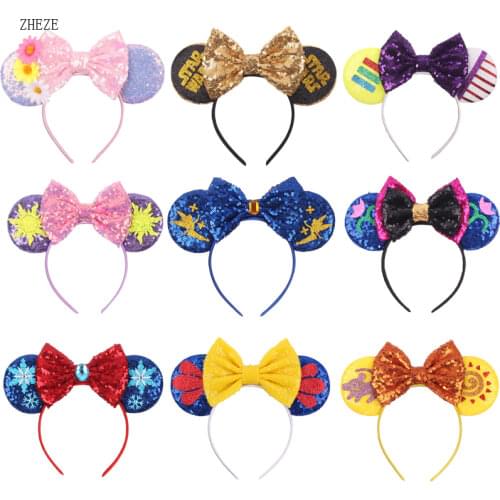 10Pcs/Lot Shiny 5" Hair Bow Headband Glitter Sequins Hairband Christmas Mouse Ears Headwear Party Festival Accessories For Women