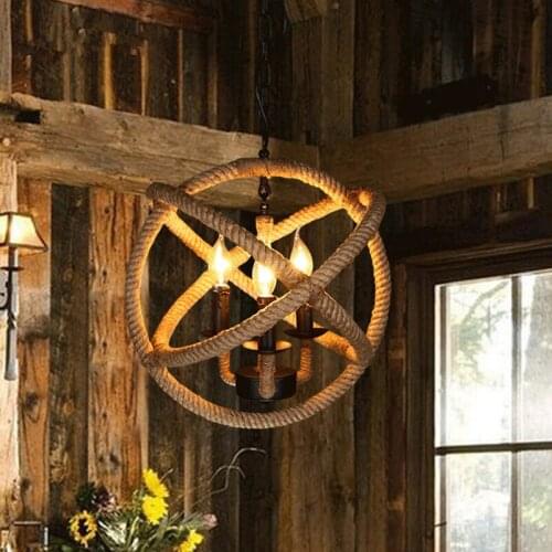 Industry Restaurant One Lamp Hemp Rope Lamp Continuous System Rural Originality Bar Counter Coffee Bar Hemp Rope Ring A