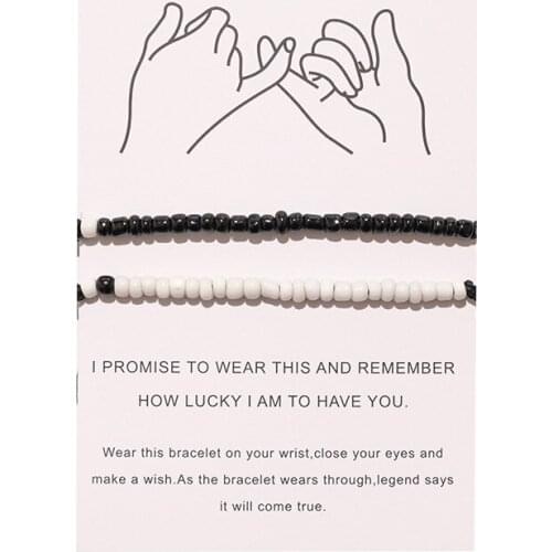 Adjustable white beige bead Bracelet Women Men bohemian Handmade Braided Black Rope Bracelet Couple Jewelry gift wholesale