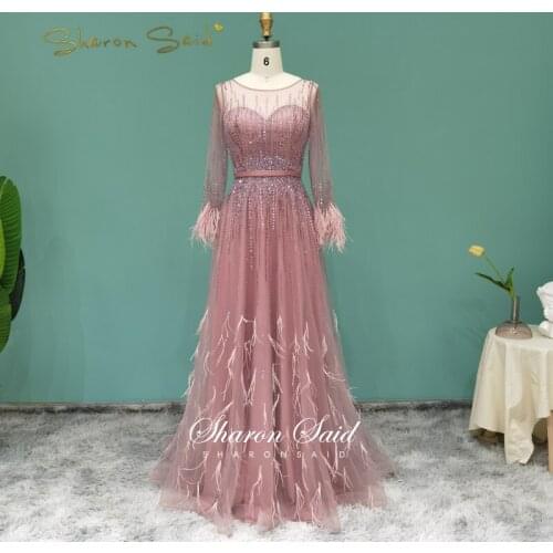 Arabic Long Sleeves Grey Evening Dress Dubai Feaher Sequin Gold Dubai Prom Dresses 2021 Elegant Long Burgundy Formal Party Gowns