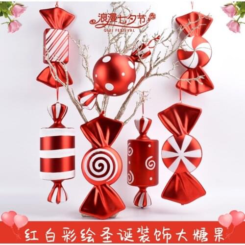 Christmas decorations 40cm red and white painted candy props decorations festive photography shooting scene layout products