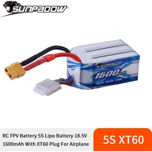 SUNPADOW 5S 18.5V Lipo Battery 1600mAh 130C Soft Pack with XT60 Plug forRC FPV Quadcopter Drone Airplane Helicopter Model Racing