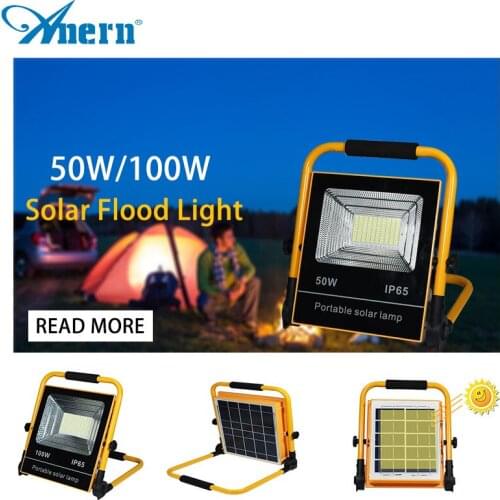 Anern LED Flood Light Portable Solar Lamp IP65 Waterproof USB Charging Portable Work Light Solar Camping Lamp For Outdoor