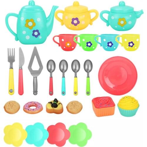 Saucers Early Educational Bowl Tea Set Kitchen Pretend Play Toys Toddlers Colorful Pot For Kids Cups Fake Doughnuts Safe Smooth