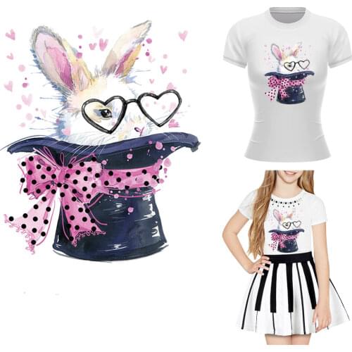 Rabbit In Hat Thermal Stickers Iron On Patches For Clothing DIY Accessory For Girls Clothes Heat Transfer Patch T-Shirt Bags