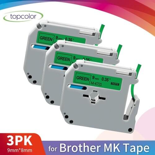 Topcolor 9mm Label Tape Compatible Brother MK Tape MK721 M-K721 MK-721 MK 721 Black on Green for Brother Label Maker P-Touch PT