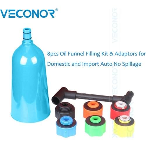 VECONOR 8PCS Oil Funnel Filling Kit & Adapters for Domestic and Import Auto No Spillage Universal Refillling Funnel Set Tools