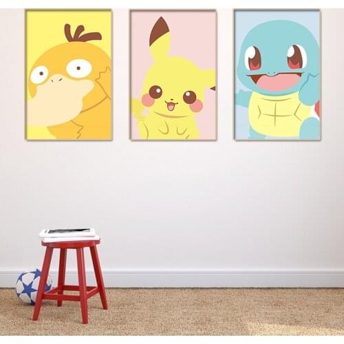 Japanese Anime Pokemon Poster Pikachu/Squirtle/Psyduck Canvas Painting Mural Children Bedroom Home Wall Decoration Gifts