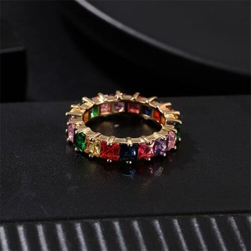 YJGS Luxury Multicolor Crystal Rings For Female New Rainbow Rings Fashion AAA Cubic Zirconia Ring Square Statement Rings Jewelry