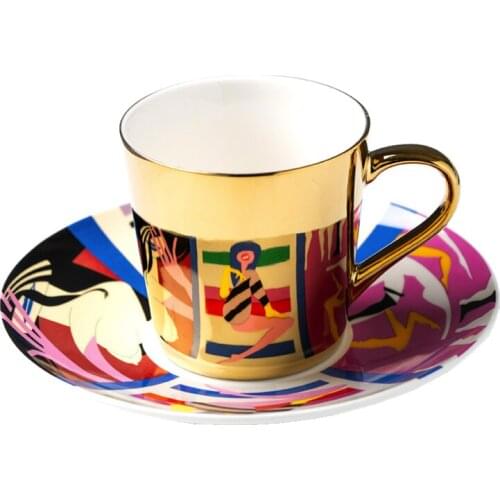 Mirror Coffee Mugs Specular Reflection Ceramic Tea Cups And Saucers Send Spoon Creative Coffeeware