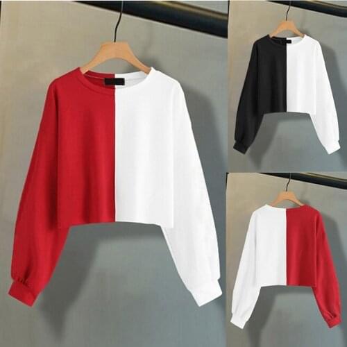 Womens long sleeve two color splicing casual sweatshirt clothes album para top titan shirt clothing vintage Tops