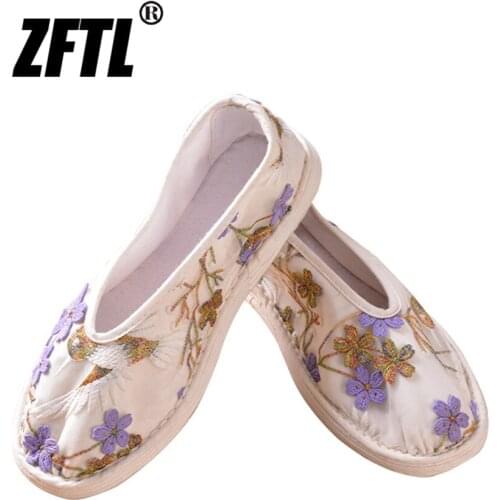 ZFTL Ladies Embroidered Cloth Shoes Casual Flat Heel Antiquity Hanfu Cloth Shoes Female Round Toe Small Fresh Hollow Handmade