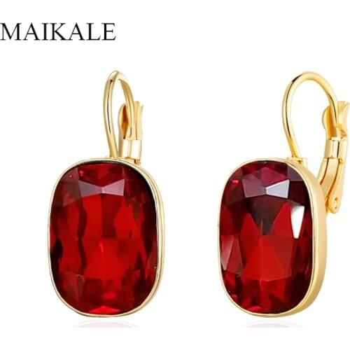 MAIKALE Vintage Multi-color Austrian Crystal Big Stud Earrings for Women Gold Silver Color Plated Earrings Fashion Party Jewelry