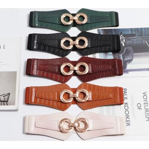 2020 Alligator Pattern PU Leather Waist Belt High Elastic Strech Strap Belt Green Camel Female Autumn Winter Wide Belt Caestus
