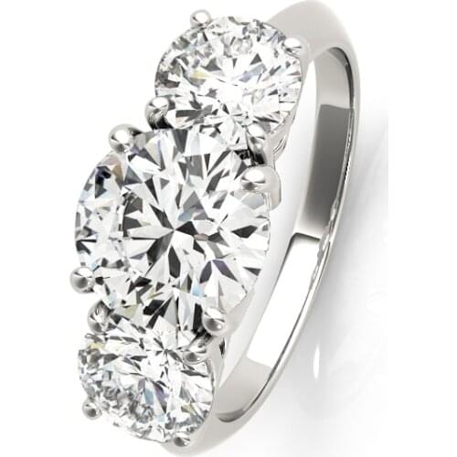 925 Silver Womens Ring 3 Stones 2 Carats Round Cut White Gem Pop Style Engagement Gift