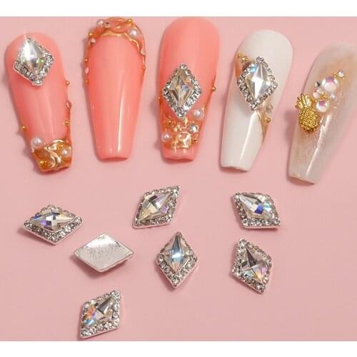 10pc High Quality Flash Full Diamond Square Rhinestone 3D AB Crystal Alloy Flat Back GemstoneDIY Accessories Nail Art Decoration