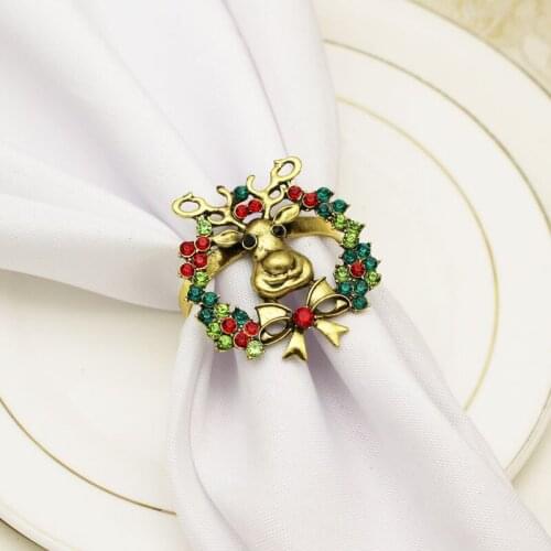12pcs Hotel Christmas colored diamond retro wreath fawn napkin buckle napkin ring