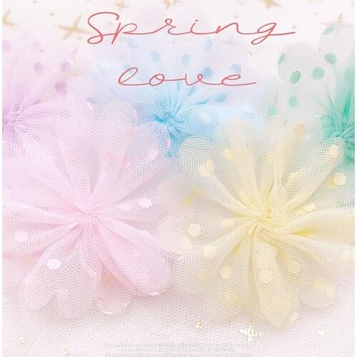 15pcs/Lot 6cm Net Yarn Flower With Dot patch Applique for DIY Clothing Headwear Craft Hair Clip Accessories Wholesale