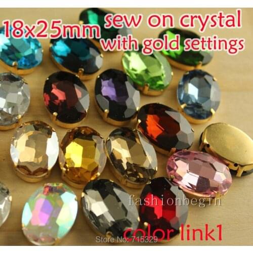 18x15mm oval 12pcs Sew On Rhinestones stones With gold metal claw setting Sewing crystal glass stones choose colour