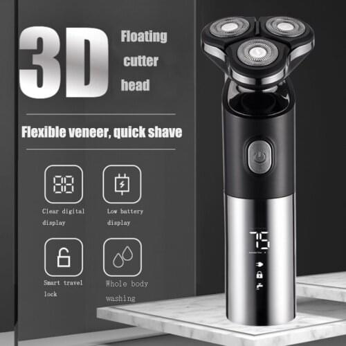 3 Head Electric Shaver for Men 3D Electric Razor Waterproof Beard Trimmer Cutter for Men Shaving Machine Recharge LED Display