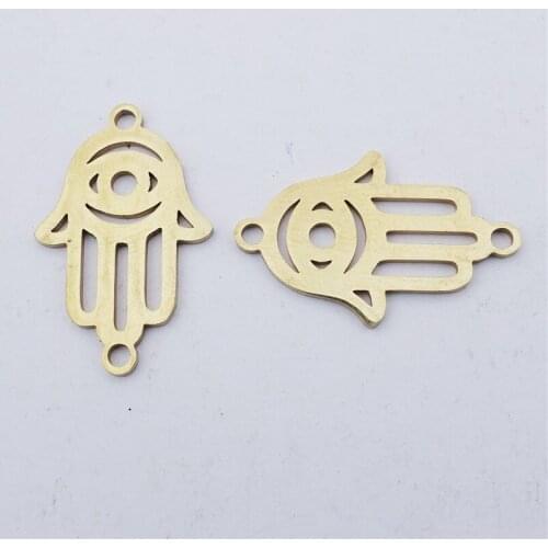 Gold Hamsa Hand Eye Stainless Steel Connectors Diy Bracelet Jewelry Making Findings Component 5 Pcs a Lot