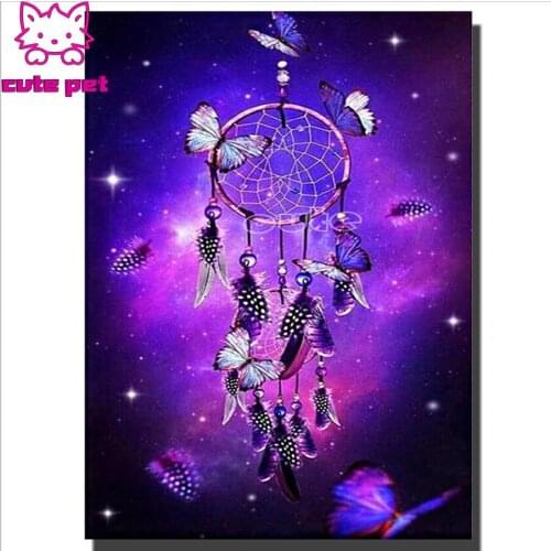 5d Diy diamond painting purple butterfly dream catcher full picture square drill diamond embroidery rhinestone diamond mosaic