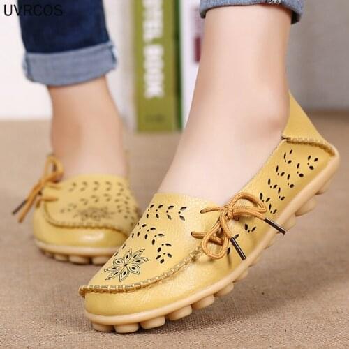 Womens Ballet Flats Genuine Leather Shoes Woman Slip On Loafers Flats Soft Oxford Shoes Casual Sapato Feminino Plus Size 44