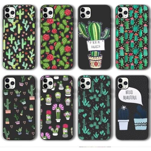 Plant Cactus Case for iPhone 12 Pro Funda Case for iPhone 11 12 Pro XR XS Max mini 7 X 8 6 6S Plus 5 5S SE 2020 Black Silicone