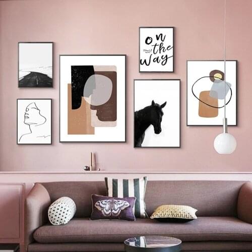 Black Horse On The Path Abstract Pattern Road Snow Woman Face Modern Picture Canvas Wall Art Poster Painting For Home Hotel Deco