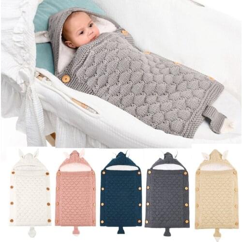 Baby Swaddle Wrap , Thick Infant And Toddler Knit Soft Warm Fleece Receiving Blanket For Boys Girls Crochet Newborn Sleeping Bag