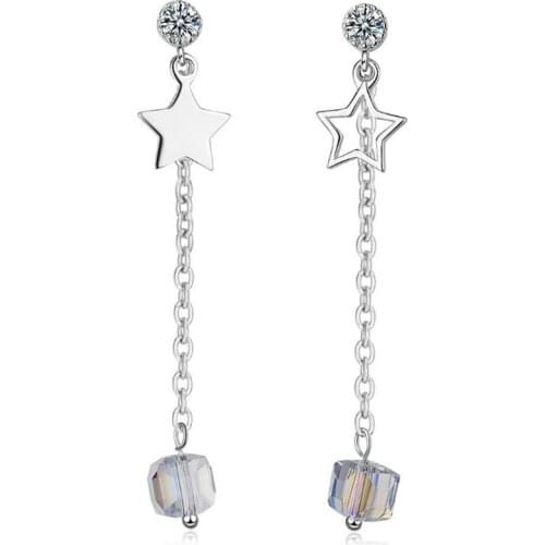 Long Tassel Aurora Flash Sugar Cube Square 925 Sterling Silver Jewelry Asymmetry Temperament Women Dangle Earrings SE621