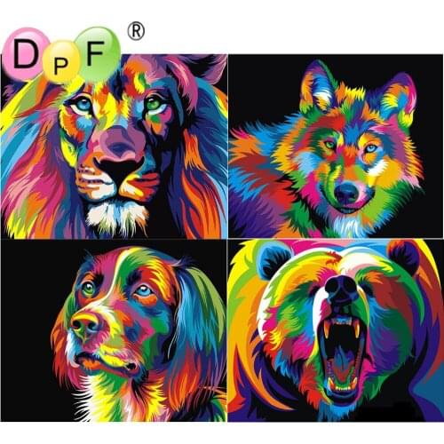 DPF 5D Round/Square full Diamond Painting Cross Stitch Colored animals Diamond Embroidery Mosaic Needlework kits Home Decor